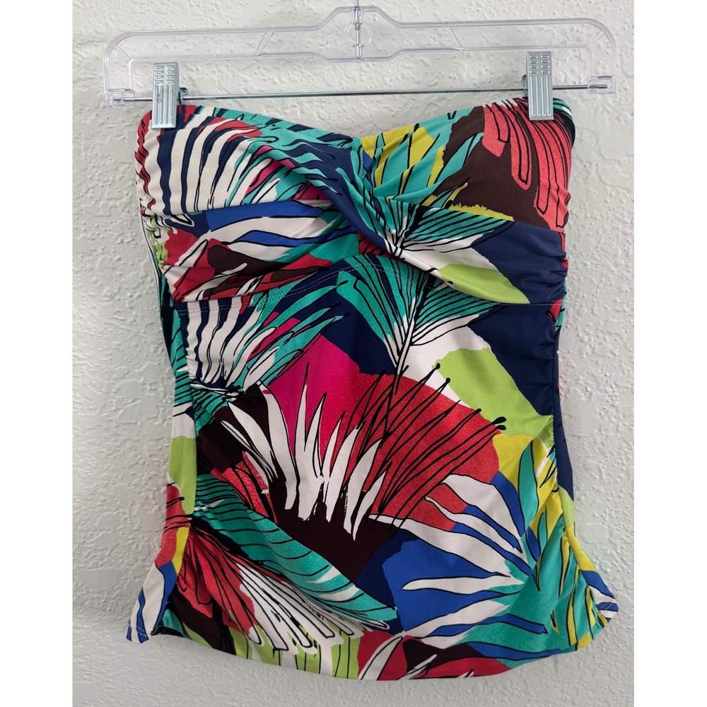 Anne Cole Twist Front Bandeau Ruched Tankini Swim Top Jungle Palm Size Medium